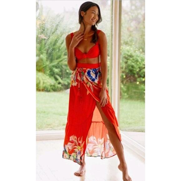 Anthropologie Dresses & Skirts - Anthropologie Maaji Maxi Wrap Skirt Ruffle Women Red Tropical Floral Medium